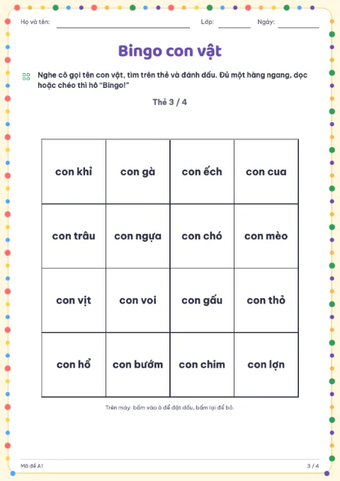 Bingo Cards Worksheet — 3