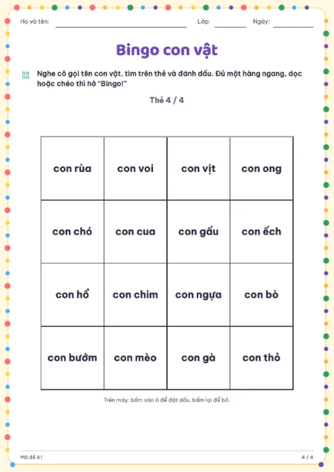 Bingo Cards Worksheet — 4