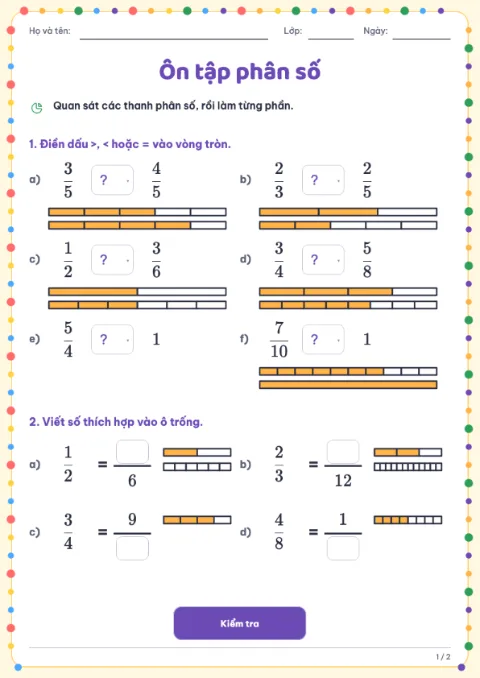 Fraction Practice Worksheet — 1