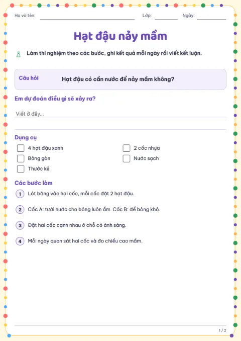 Science Observation Worksheet — 1