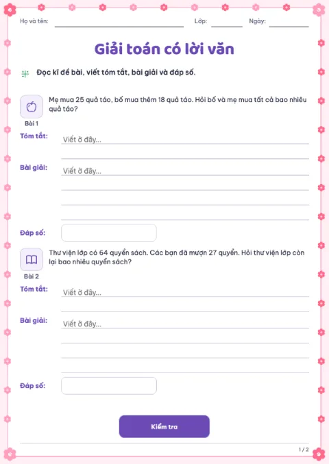 Word Problems Worksheet — 1